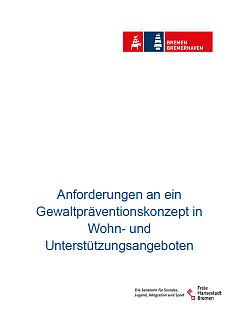 Deckblatt des Dokuments Anforderungen an ein Gewaltpräventionskonzept in Wohn- und Unterstützungsangeboten